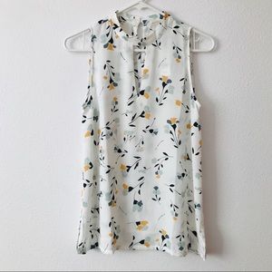 LOFT White Floral Sleeveless Blouse